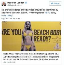 下个月起，伦敦公交车和地铁会禁止出现身体耻辱广告    